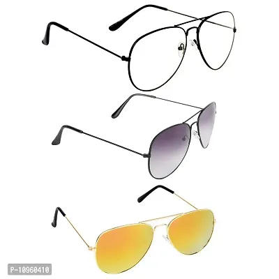 Criba UV Protected Aviator Men “Sunglasses Combo of 3” - (Criba_3_Set3_Sunglss_15|40|White & Light Yellow & Grey Lens)