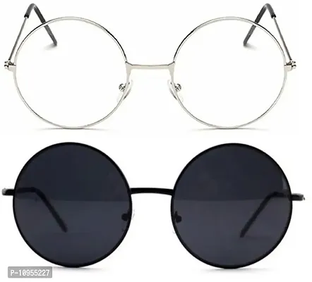 Criba Gradient Goggle Unisex Sunglasses - (round blk blk+slvr clr_CRLK05|40|White Color Lens)