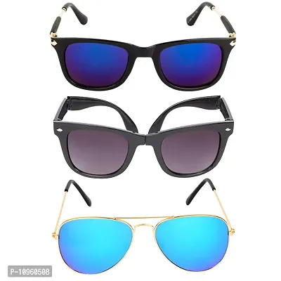 Criba's_Wayfarer, Aviator & Folding Wayfarer Style_UV Protected Sunglasses_Unisex_Combo Pack of 3-thumb0
