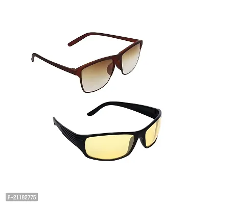 CRIBA Stylish Brown and  Night drive yellow UV400 S  Sunglasses - Combo