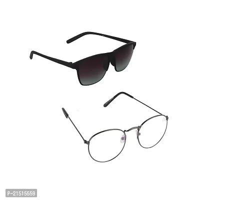 CRIBA Stylish Grey and Panto  Clear  UV400 S  Sunglasses - Combo-thumb0