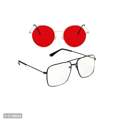 Trendy Criba Red Round and Clear Square Sunglass