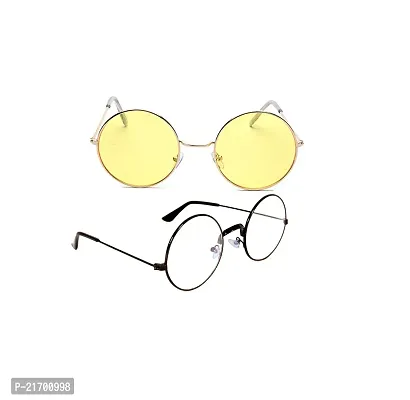 Trendy Yellow and Clear Round Pack of 2 Sunglass
