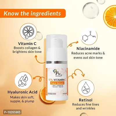 Fixderma 17% Vitamin C Face Serum for Glowing Skin | Retinol Face Serum | Skin Brightening Vit C Serum for Women and Men | Anti Aging Night Face Serum | Niacinamide Serum - 15g-thumb5