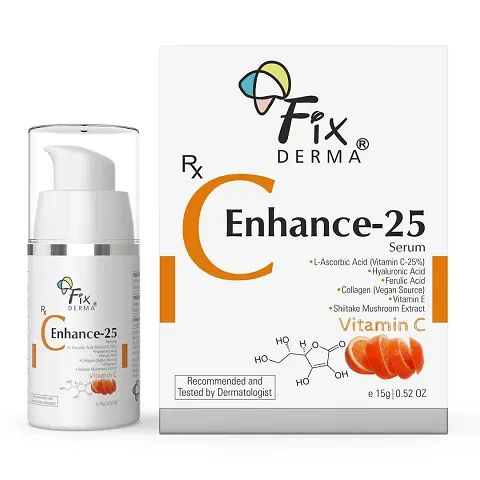 Fixderma 25% Vitamin C Serum for Face, C Enhance for Glowing Skin, Anti Aging Face Serum for Unisex Reduces Fine Lines, Wrinkles  Age Spots, Skin Brightening  Lightening for Face, 15ml