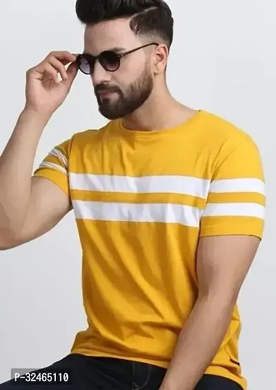 Striped Men Yellow White T Shirt-thumb0