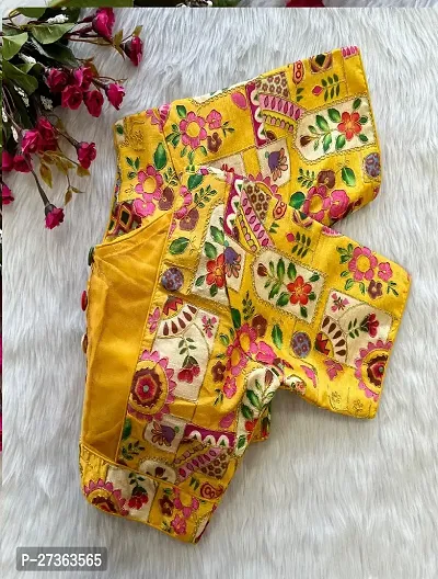 Reliable Yellow Fantom Silk Printed Stitched Blouses For Women