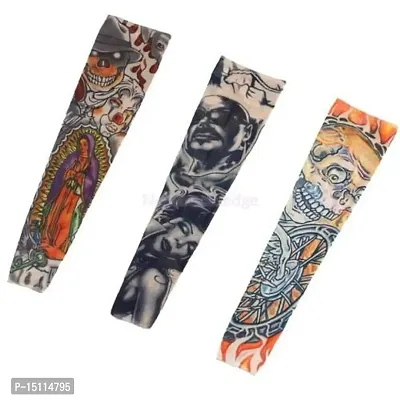 Navkar Crafts Assorted Arm Warmers Tattoo Sleeves Multi color 3 Pair for Men and Women-thumb0