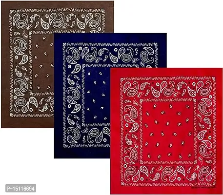 Navkar Crafts Unisex Cotton Paisley Cowboy Bandanas - Pack of 3 (Brown-Navy-Red)