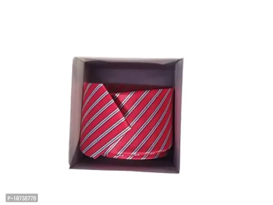 Navkar Crafts Necktie with Pocket Square (Handkerchief) set Red White-thumb0
