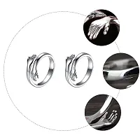 Adjustable Silver Rings Couple Hug for Women Mother Grandmother Wife Girlfriend Female Lover - 2pcs-thumb2