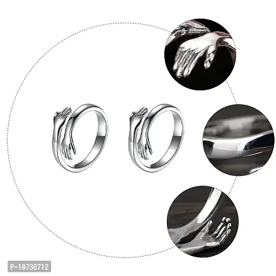 Adjustable Silver Rings Couple Hug for Women Mother Grandmother Wife Girlfriend Female Lover - 2pcs-thumb3