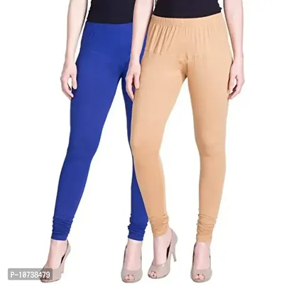 Navkar Crafts Blue and Beige Cotton Women's Leggings, Pack of 2 - L-thumb0