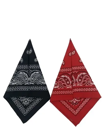 Purple Valley Unisex Cotton Printed Bandana/Head Wrap/Wristband/Face Cover/Handkerchief for Men and Women, 20 * 20cm(Red-Black,Pack of 2)