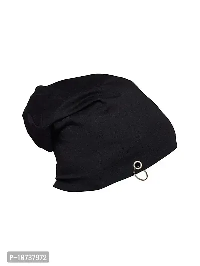 Navkar Crafts Assorted Colour Unisex Solid Beanie and Skull Cap Ring Black-thumb3