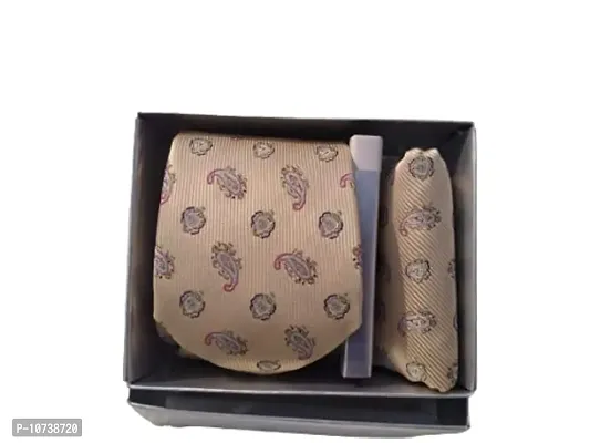 Navkar Crafts Necktie with Pocket Square set Beige-thumb0