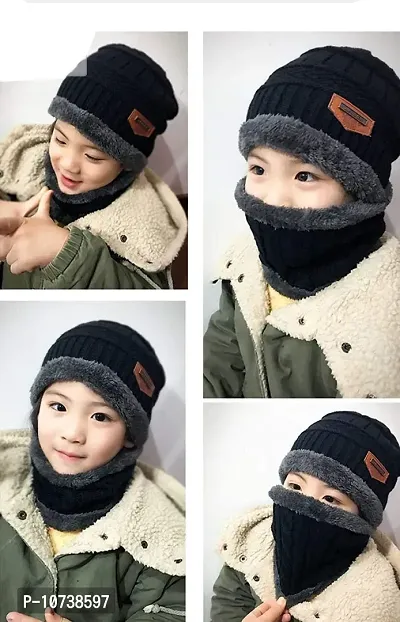Standard 2Pcs Kids Girl's Winter Warm Knitted Cap with Fleece Scarf Set|Neckwarmer|Fleece Lining Cap with Neckwarmer (Red,Freesize)-thumb5