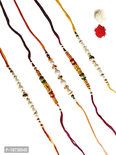 Aachiz Multicolor Designer Rakhi Set Combo of 5 For Men with Roli Chawal Rakshabandhan