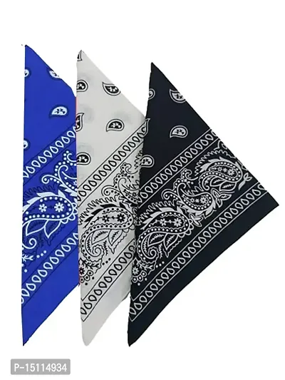 Navkar Crafts Unisex Cotton Paisley Cowboy Bandanas - Pack of 3 (Black-White-Royal Blue)