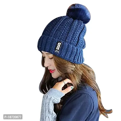 Aashirwad Craft Women's Winter Hat Solid Plus Thicken Warm Beanie Hat and Muffler Scarf Two-Piece Knit Cap Set for Women Girl (Blue)-thumb3