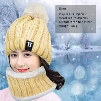 Aashirwad Craft Women's Winter Hat Solid Plus Thicken Warm Beanie Hat and Muffler Scarf Two-Piece Knit Cap Set for Women Girl (Beige)-thumb3