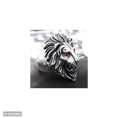 Navkar Crafts Lion Titanium Stainless Steel Design Ring for Mens/Boys (Silver)-thumb5