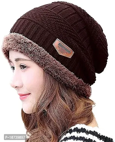 Women's Woolen Beanie Cap with Neck Muffler/Neckwarmer Free Size (Brown)-thumb0