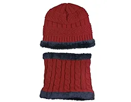 Standard 2Pcs Kids Girl's Winter Warm Knitted Cap with Fleece Scarf Set|Neckwarmer|Fleece Lining Cap with Neckwarmer (Red,Freesize)-thumb1