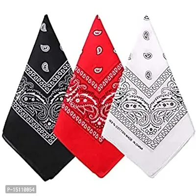 Navkar Crafts Unisex Cotton Paisley Cowboy Bandanas - Pack of 3 (Black-Red-White)