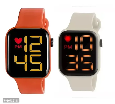 Navkar Crafts Latest New Generation Waterproof Digital LED Watch for Boys, Girls & Kids (Orange White)