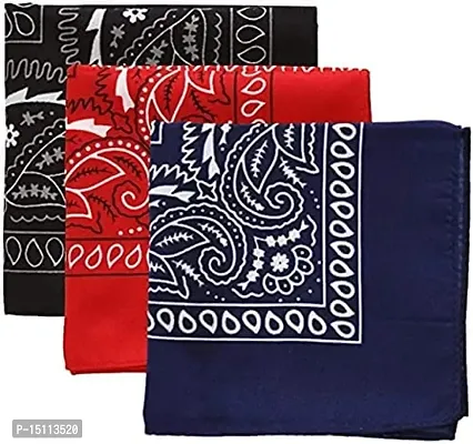 Navkar Crafts Unisex Cotton Paisley Cowboy Bandanas - Pack of 3 (Black-Navy-Red)
