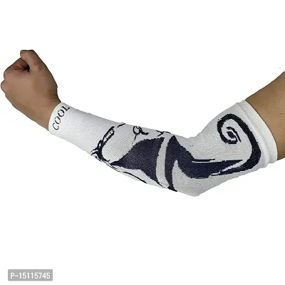 Navkar Crafts Men  Women Cotton Sports Arm Sleeves (White Printed)-thumb4