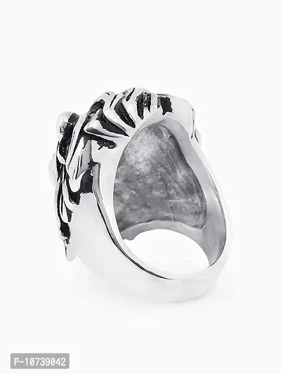 Navkar Crafts Lion Titanium Stainless Steel Design Ring for Mens/Boys (Silver)-thumb2