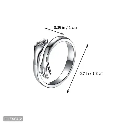 Adjustable Silver Rings Couple Hug for Women Mother Grandmother Wife Girlfriend Female Lover - 2pcs-thumb2