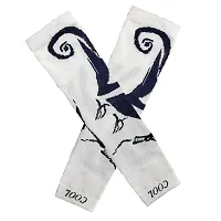 Navkar Crafts Men  Women Cotton Sports Arm Sleeves (White Printed)-thumb1