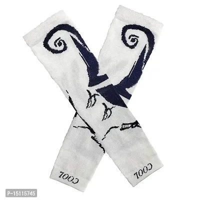 Navkar Crafts Men  Women Cotton Sports Arm Sleeves (White Printed)-thumb2