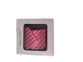 Navkar Crafts Necktie with Pocket Square (Handkerchief) set Red White-thumb2