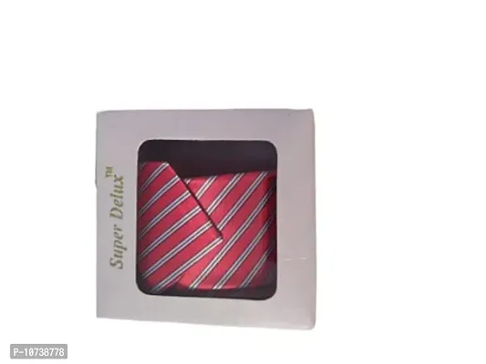 Navkar Crafts Necktie with Pocket Square (Handkerchief) set Red White-thumb3