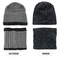 Winter Snow Proof Inside Fur Wool Winter (Beanie Cap + Neck Scarf) for Men and Women (Grey)-thumb3