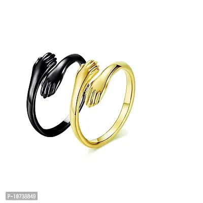 Aashirwad Craft Adjustable Silver Rings Couple Hug for Women Mother Grandmother Wife Girlfriend Female Lover (Black Gold)