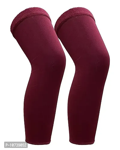 Navkar Crafts Men And Women Winter Warm Fur Leg Warmers/Knee cap/Knee Warmer Over Knee High Footless Socks (Maroon)