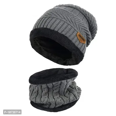 Buy Navkar Crafts Ultra Soft Unisex Woolen Beanie Cap Plus Muffler Scarf Set  for Men Women Girl Boy - Warm, Snow Proof - 20 Degree Temperature (Grey)  Online In India At Discounted Prices