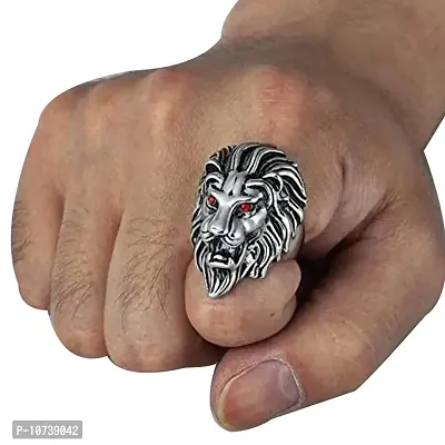 Navkar Crafts Lion Titanium Stainless Steel Design Ring for Mens/Boys (Silver)-thumb4