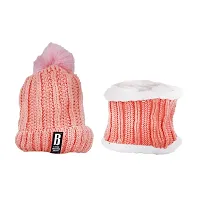 Aashirwad Craft Women's Winter Hat Solid Plus Thicken Warm Beanie Hat and Muffler Scarf Two-Piece Knit Cap Set for Women Girl (Pink)-thumb1