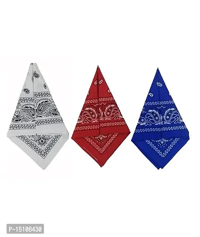 Navkar Crafts Unisex Cotton Paisley Cowboy Bandanas - Pack of 3 (Red-Royal Blue-White)