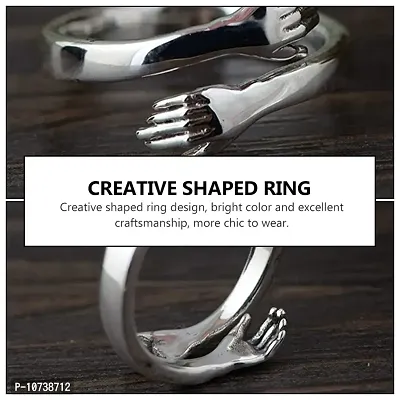 Adjustable Silver Rings Couple Hug for Women Mother Grandmother Wife Girlfriend Female Lover - 2pcs-thumb5