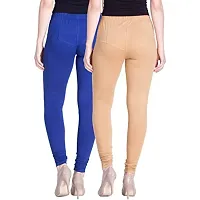 Navkar Crafts Blue and Beige Cotton Women's Leggings, Pack of 2 - L-thumb1