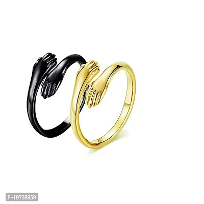 Aashirwad Craft Adjustable Silver Rings Couple Hug for Women Mother Grandmother Wife Girlfriend Female Lover (Gold Black)-thumb0