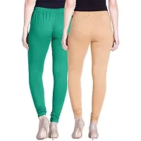 Navkar Crafts Women's Dark Green Beige Cotton Plain Leggings, Pack of 2 - L-thumb1