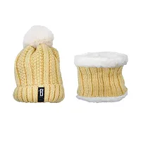 Aashirwad Craft Women's Winter Hat Solid Plus Thicken Warm Beanie Hat and Muffler Scarf Two-Piece Knit Cap Set for Women Girl (Beige)-thumb1